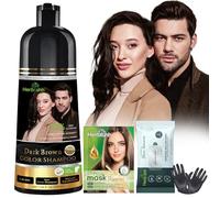 Herbishh Dark Brown Hair Dye Shampoo 200ml + Hair Color Stain Remover Wipes - Grey Coverage & Mess-Free Cleanup