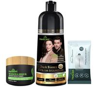 Herbishh Dark Brown Hair Dye Shampoo 200ml + Stain Remover Wipes + Argan Hair Mask 150ml - Mess-Free Coloring & Deep Conditioning