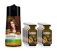 Herbishh Golden Brown 3 in 1 Hair Dye Shampoo 400 ML + Travel Size Dye Shampoo pack of 10, 30 ML Each - PPD Free Champu Para Canas Muje