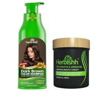 Herbishh Hair Color Shampoo & Argan Mask Combo - Dark Brown 500ml + 800gm - 3-in-1 Ammonia-Free Dye & Deep Conditioner for Dry, Weak Hair - No Sulphates or Parabens