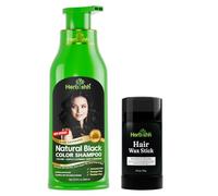 Herbishh Hair Color Shampoo Black(500ml, 3-in-1 Ammonia-Free) + Hair Wax Stick 2.7 OZ - Gray Coverage Dye & Styling Wax Combo for Smooth, Frizz-Free Hair
