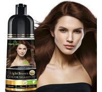 Herbishh Hair Color Shampoo Light Brown (500ml) with 1 Pair of Gloves | Hair & Beard Dye for Men & Women | 3-in-1 Permanent Dye with 100% Grey Coverage Upto 3 Weeks | Long Lasting Salon Like Color