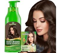 Herbishh Hair Colour Shampoo for Grey Hair, Dark Brown, 500 ml, Ammonia-Free 3-in-1 Hair Dye Shampoo, Colours Hair in Minutes, Long-Lasting Colour