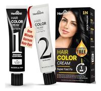 Herbishh Rapid Infusion Hair Colour Cream 1N Natural Black 60 ml - Permanent Ammonia-Free Hair Dye for Grey Coverage, One-Minute Application with Comb Applicator, Patented Korean Technology