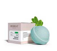 HERBLIZ Mint Bath Ball - 150g | Wellness bath additive with natural ingredients for perfect relaxation | Well-smelling alkaline bath through organic bath bomb (large, blue) | Alkaline relaxation bath
