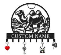 Herbraa Custom Camel Name Sign with Key Hooks, Multi-Hook Coat Rack for Entryway, Personalized Last Name Sign, Rustic Home Organizer for Hats Keys Towels & Bags (Style-2)