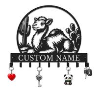 Herbraa Custom Camel Name Sign with Key Hooks, Multi-Hook Coat Rack for Entryway, Personalized Last Name Sign, Rustic Home Organizer for Hats Keys Towels & Bags (Style-3)