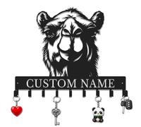 Herbraa Custom Camel Name Sign with Key Hooks, Multi-Hook Coat Rack for Entryway, Personalized Last Name Sign, Rustic Home Organizer for Hats Keys Towels & Bags (Style-4)