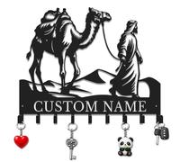 Herbraa Custom Camel Name Sign with Key Hooks, Multi-Hook Coat Rack for Entryway, Personalized Last Name Sign, Rustic Home Organizer for Hats Keys Towels & Bags (Style-1)