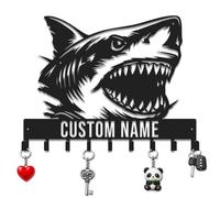 Herbraa Custom Shark Key Holder with Hooks, Personalized Ocean Predator Wall Organizer, Entryway Iron Rack, Nautical Decor for Living Room Patio (Style-4)
