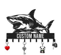 Herbraa Custom Shark Key Holder with Hooks, Personalized Ocean Predator Wall Organizer, Entryway Iron Rack, Nautical Decor for Living Room Patio (Style-1)