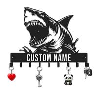 Herbraa Custom Shark Key Holder with Hooks, Personalized Ocean Predator Wall Organizer, Entryway Iron Rack, Nautical Decor for Living Room Patio (Style-3)