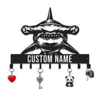 Herbraa Custom Shark Key Holder with Hooks, Personalized Ocean Predator Wall Organizer, Entryway Iron Rack, Nautical Decor for Living Room Patio (Style-2)