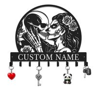 Herbraa Custom Skeleton Couple Metal Sign with Hook - Personalized Skull Name Wall Art, Kissing Gothic Decor for Couples, Valentine's Day Wedding (Style-2)