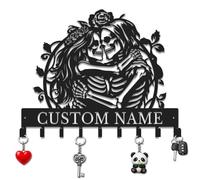 Herbraa Custom Skeleton Couple Metal Sign with Hook - Personalized Skull Name Wall Art, Kissing Gothic Decor for Couples, Valentine's Day Wedding (Style-1)