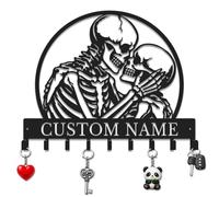 Herbraa Custom Skeleton Couple Metal Sign with Hook - Personalized Skull Name Wall Art, Kissing Gothic Decor for Couples, Valentine's Day Wedding (Style-4)