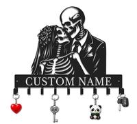 Herbraa Custom Skeleton Couple Metal Sign with Hook - Personalized Skull Name Wall Art, Kissing Gothic Decor for Couples, Valentine's Day Wedding (Style-3)
