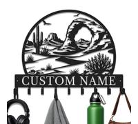 Herbraa Personalized Desert Key Holder for Wall, Custom Name Southwest Style Key Hooks for Entryway, Rustic Metal Key Rack for Keys Leashes Lanyards, Small Organizer for Mudroom Patio (Style-3)