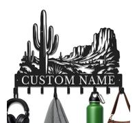 Herbraa Personalized Desert Key Holder for Wall, Custom Name Southwest Style Key Hooks for Entryway, Rustic Metal Key Rack for Keys Leashes Lanyards, Small Organizer for Mudroom Patio (Style-1)