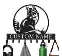 Herbraa Personalized Fox Key Holder, Custom Engraved Last Name Sign, Front Porch Metal Wall Organizer, Fox Key Rack with Hooks, Entryway Decor for Living Room, Garden Patio Welcome Sign，Style-3