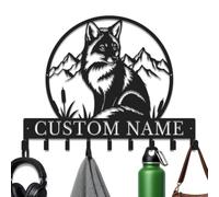 Herbraa Personalized Fox Key Holder, Custom Engraved Last Name Sign, Front Porch Metal Wall Organizer, Fox Key Rack with Hooks, Entryway Decor for Living Room, Garden Patio Welcome Sign，Style-2