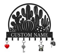Herbraa Personalized Key Holder for Wall, Custom Metal Cactus Cabin Key Hooks with Name, Key Hanger Decor for Home Office Entryway, Cactus Lover Gift with Family Monogram (Style-2)