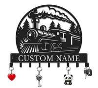 Herbraa Personalized Key Holder for Wall, Custom Metal Train Cabin Key Hooks with Name, Key Hanger Decor for Man Cave Office Bar, Gift for Engineer Driver Dad (Style-2)