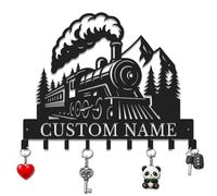 Herbraa Personalized Key Holder for Wall, Custom Metal Train Cabin Key Hooks with Name, Key Hanger Decor for Man Cave Office Bar, Gift for Engineer Driver Dad (Style-4)