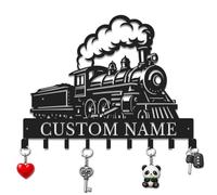 Herbraa Personalized Key Holder for Wall, Custom Metal Train Cabin Key Hooks with Name, Key Hanger Decor for Man Cave Office Bar, Gift for Engineer Driver Dad (Style-1)