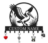 Herbraa Personalized Pelican Beach House Sign with Hooks & Key Rack | Custom Coastal Name Plaque for Dock, Porch & Over The Door Hooks Towel Rack Decor (Style-1)