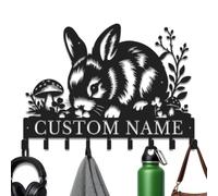 Herbraa Personalized Rabbit Metal Key Holder with Hooks, Custom Farmhouse Bunny Wall Organizer, Rustic Garden Entryway Decor, Multiple Size Options 10 to 24 Inch (Style-6)