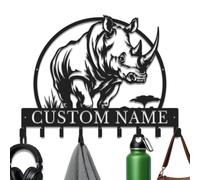 Herbraa Rhino Key Rack with Hooks, Personalized Metal Wall Organizer for Barn and Farmhouse，Style-1