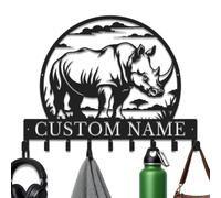 Herbraa Rhino Key Rack with Hooks, Personalized Metal Wall Organizer for Barn and Farmhouse，Style-3