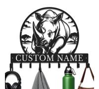 Herbraa Rhino Key Rack with Hooks, Personalized Metal Wall Organizer for Barn and Farmhouse，Style-4