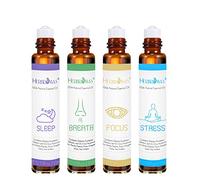 HERBROMAS Aromatherapy Oils Roller Set, Natural Pre-diluted Essential Oils Roll On with Glass Rollerball, Relaxation Gift for Women, Pack 4 x 0.33fl.oz
