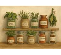 Herbs and Spices Kitchen Wall Art Print Decor, Basil, Thyme, Rosemary, Oregano, Parsley, Chili Flakes, Sage, Paprika, Cinnamon. Size A4