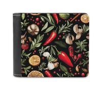 Herbs and Spices Leather Men's Bifold Wallet Minimalist Credit Card Holder Simple Coin Purse with Hidden Slots