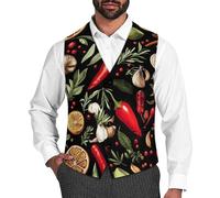 Herbs And Spices Men's Casual Suit Vests with 2 Pockets Slim Fit Waistcoat Vest Business Formal Cufflinks Dress 2XL