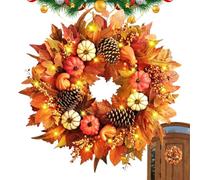 Herbstkranz,Türkranz Für Herbstdeko - 50 Cm Künstliche Kürbis Beeren Blätter Design Seasondeko - Deko Für Herbstfest Halloween Erntedankfest