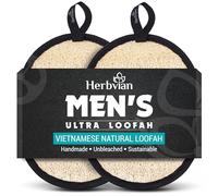 Herbvian Natural Loofah Body Scrubber for Men, 2PCS Black & White Handmade Vietnamese Luffa Sponge for Shower with Cotton Hanging Tag, Exfoliating Bath Loofah, Durable Body Sponge for Daily Use