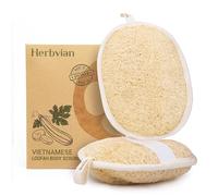 Herbvian Vietnamese Natural Loofah Exfoliating Body Scrubber Pads, 100% Plant-Based Shower Luffa Sponge, Bath Loofah for Women Men, 2-Pack
