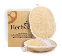 Herbvian Vietnamese Natural Loofah Exfoliating Body Scrubber Pads, 100% Plant-Based Shower Luffa Sponge, Bath Loofah for Women Men, 2-Pack