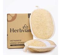 Herbvian Vietnamese Natural Loofah Exfoliating Body Scrubber Pads, 100% Plant-Based Shower Luffa Sponge, Bath Loofah for Women Men, 2-Pack
