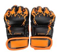 HERCHR 1 Pair Open Palm MMA Gloves, 23x14x4cm/9.1x5.5x1.6in PU Leather Fingerless Punching Bag Sanda Boxing Gloves for Men & Women Punching Bag Sparring Muay Thai Karate Kickboxing (Black Orange)