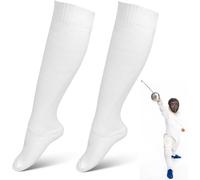 HERCHR 2 Pairs Breathable Fencing Socks for Epee Sabre and Foil White Cotton Knee High Socks Comfortable Calves Support Sports Stockings Unisex Protective Fencing Stockings for Unisex (S)