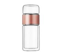 HERCHR 420ML Tea Infuser Bottle, 7x7x23.5cm/2.8x2.8x9.3in Double Layer Stainless Steel Leak-proof Glass Water Bottle Travel Water Separation Tea Mug Cup with Infuser for Office Travel Home (Rose)