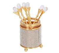 HERCHR 6PCS Coffee Spoons with Holder, Small Stainless Steel Gold Tea Spoons, Coffee Station Storage Organizer, Mini Dessert Spoons Set for Fruit,Stirring, Mixing, Sugar, Ice Cream, Cake