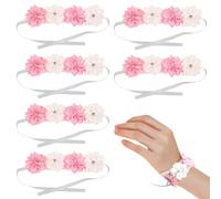 HERCHR 6Pcs Floral Wedding Wrist Corsage with Ribbons,Hand Flower Bracelet Wrist Corsage Bracelet, Bridesmaid Sisters Hand Flowers Artificial Bride Flowers Wedding Wrist Corsage for Dance Party