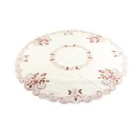 HERCHR 85" Cutwork Round Flower Embroidered Tablecloth,Beige Floral Vintage Lace Table Cloth,Red Flowers Table Cover for Party,Wedding,Home,Dining,Kitchen,Decoration