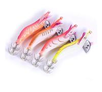 HERCHR 8cm / 3.15inch Calamari Bait, 4Pcs Luminous Plastic Shrimp Bait Squid Shrimp Jig Jigging Lures Night Dawn Fishing for Freshwater Saltwater Perch Trout Catfish Salmon